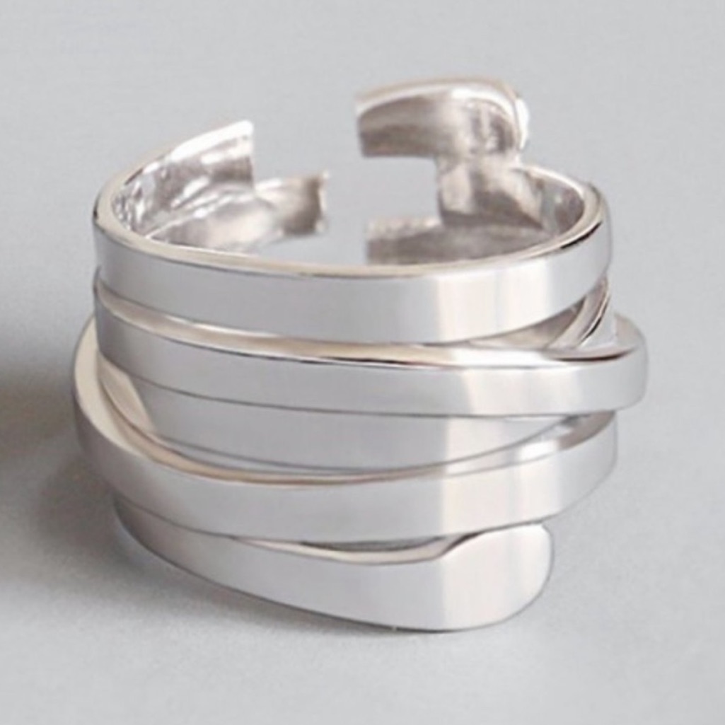 New Adjustable 925 Sterling Silver Multi Layer Ring